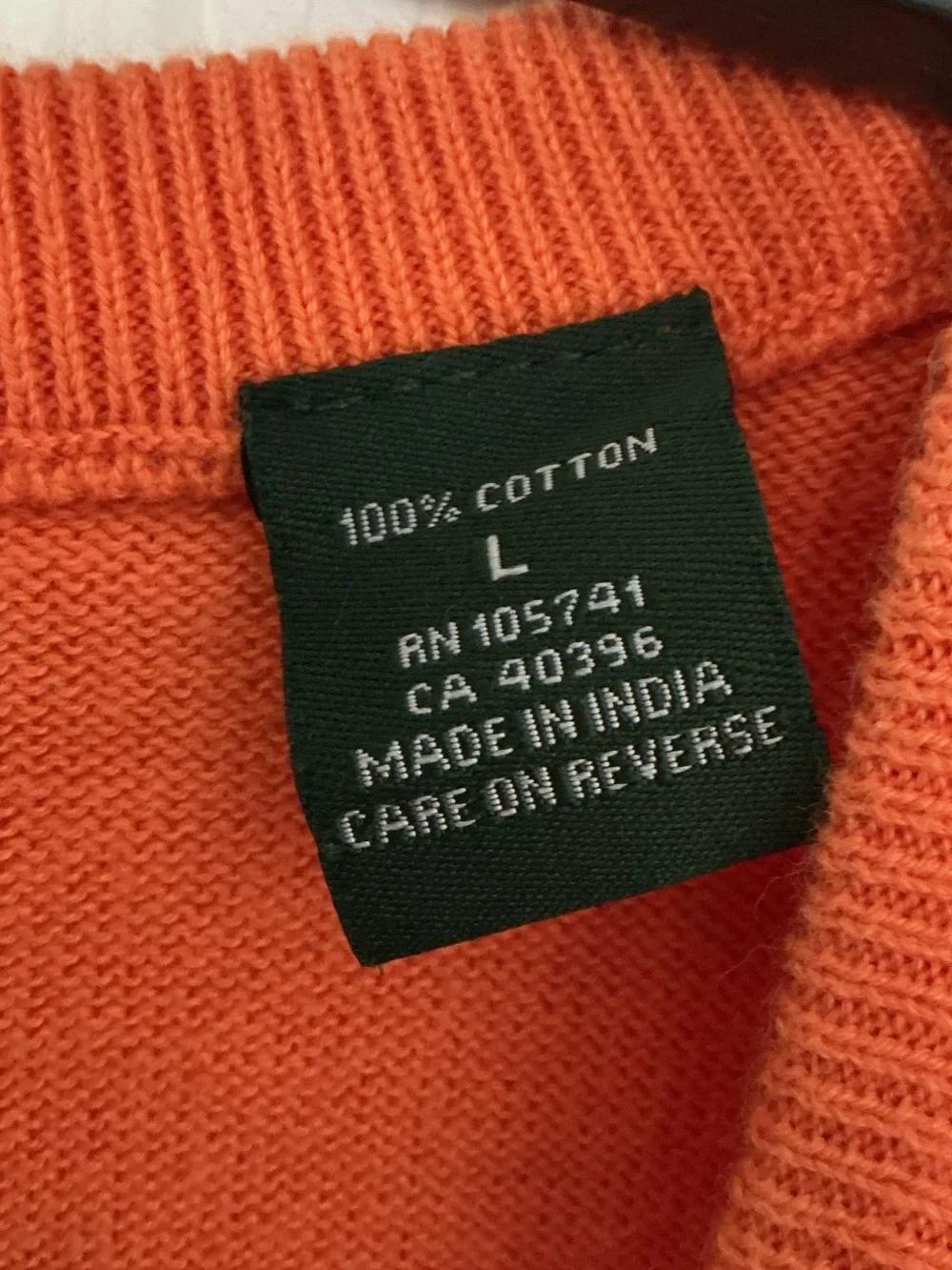 Men’s Palm Beach Golf Orange Argyle Sweater Vest 100%Cotton V-Neck Preppy Size L